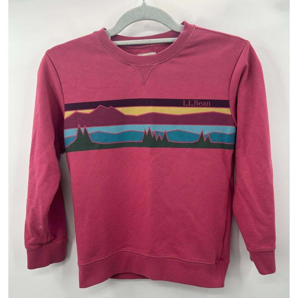 LL L.L. Bean Girls S 8 Pink Graphic Pullover Sweatshirt Mountain Range